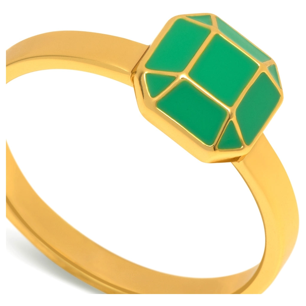 LULU Copenhagen Diamond Ring Large gold plated Rings Light Green